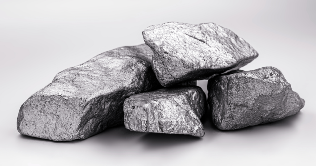 An image showing the critical commodity cobalt. Silvery gray metal rocks. 